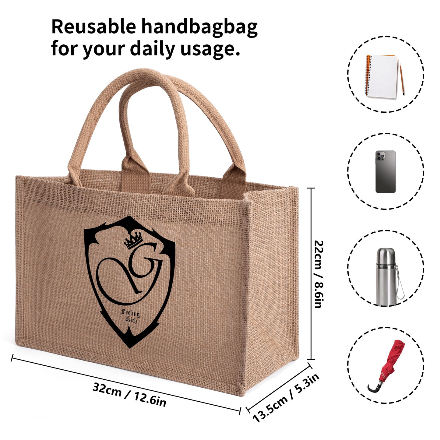 Gorgani Brown Jute Burlap Tote Bags