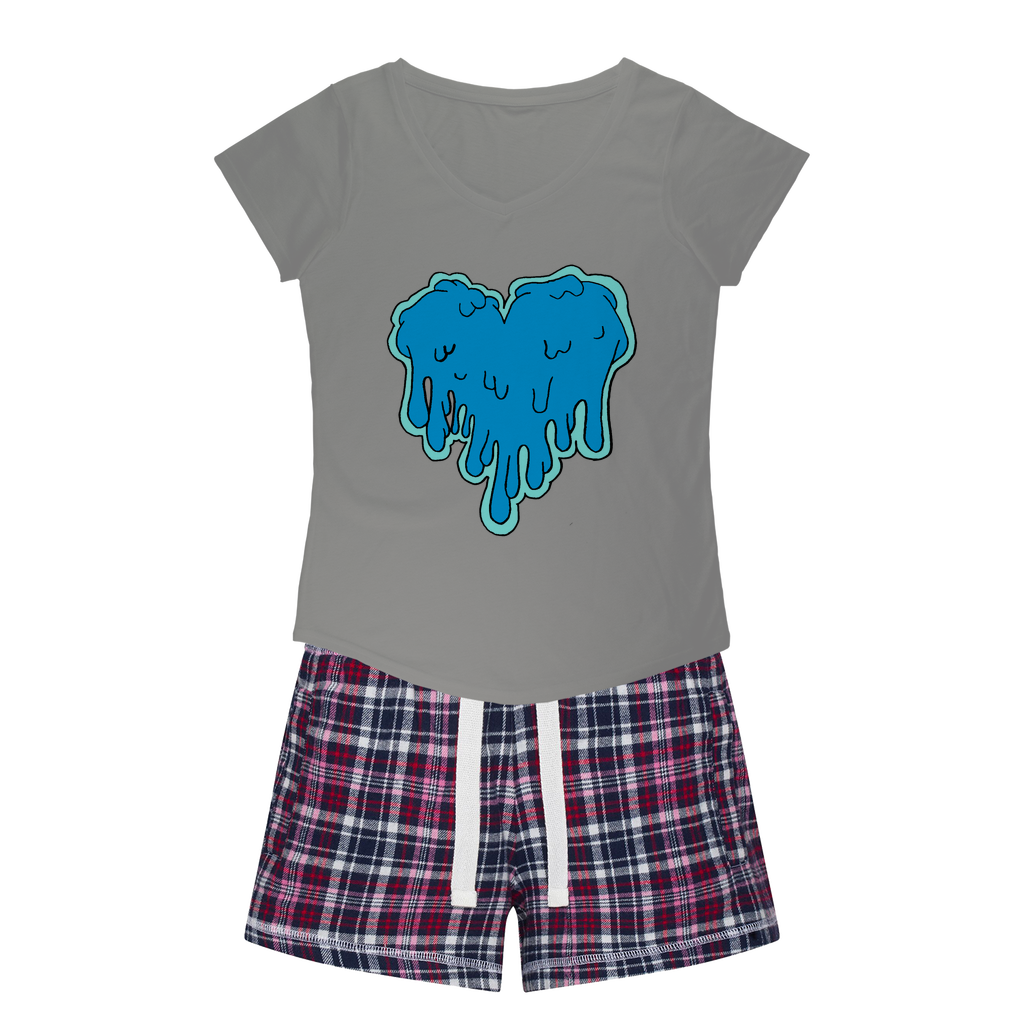 benzo heart Women's Sleepy Tee and Flannel Short
