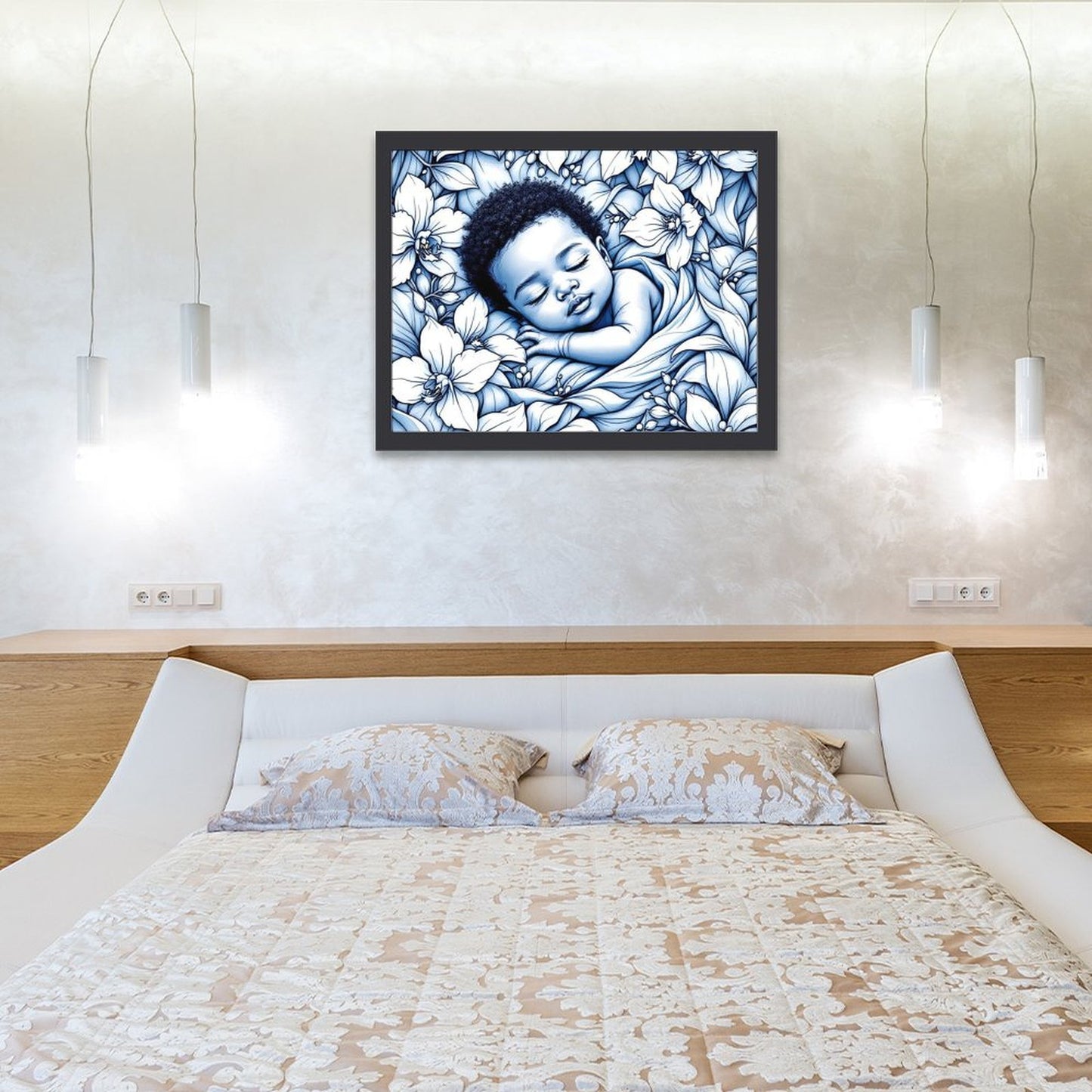 Gorgani blue orchid Wood Framework(40*30)