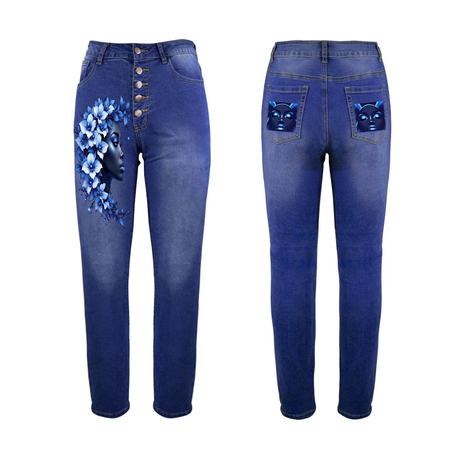 Gorgani wild blue orchids black girl Women's Jeans (Front&Back Printing)