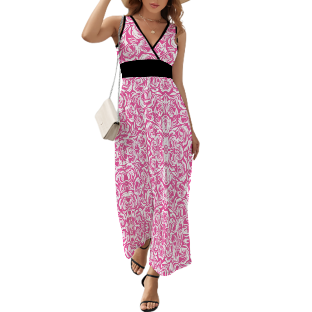 Gorgani rose Print Women's Sleeveless Dress Summer Fashion Long Skirts