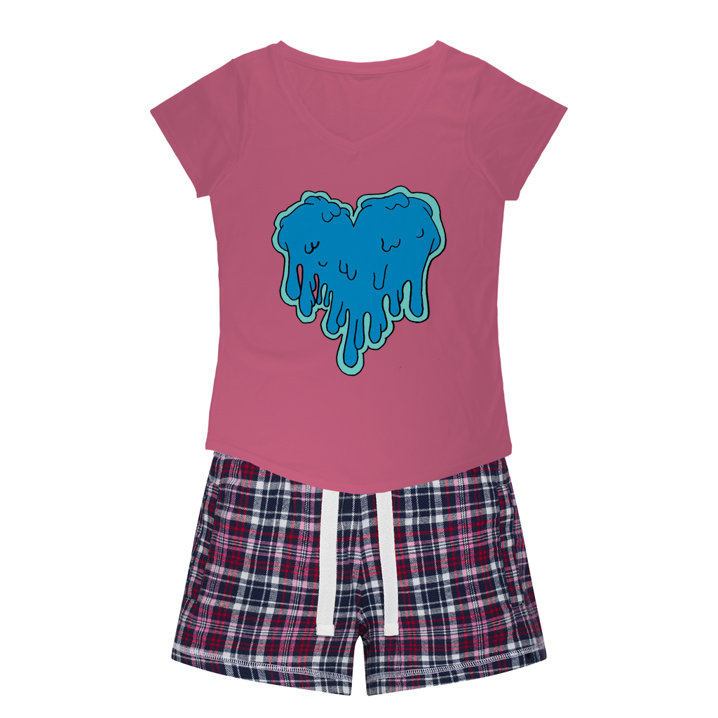 benzo heart Women's Sleepy Tee and Flannel Short