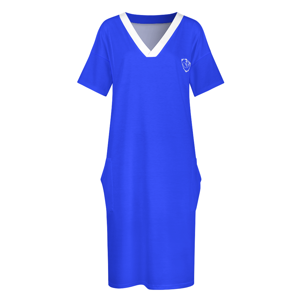Gorgani Women's V-neck Loose Dress Fashion Skirts with Pockets