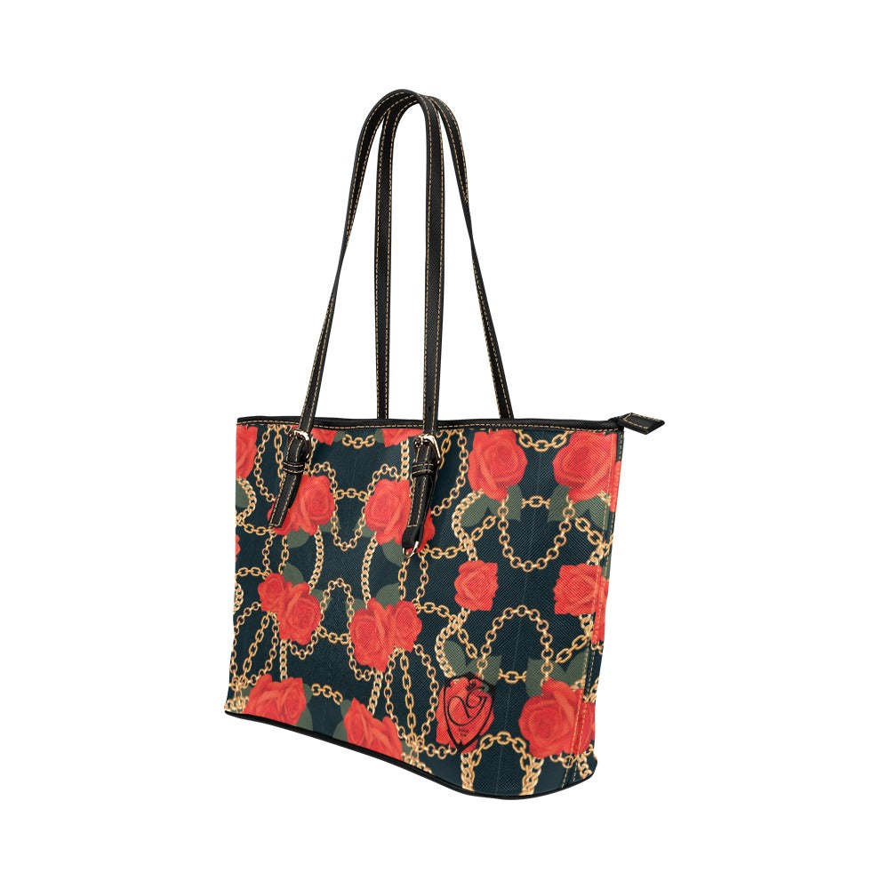 Rose n chain gorgani Leather Tote Bag (Model 1651) (Big)