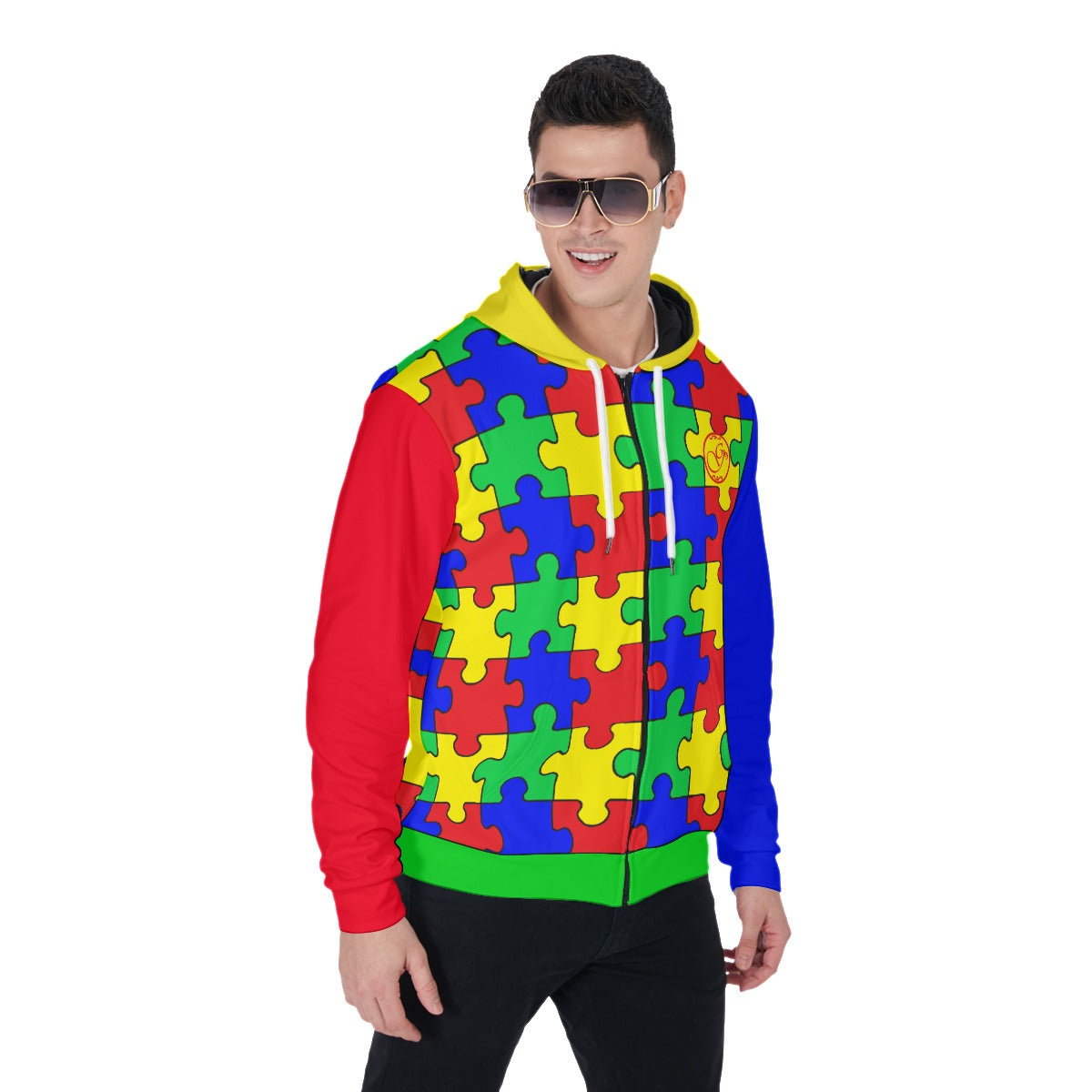 Puzzle Zip Up Hoodie With Pocket