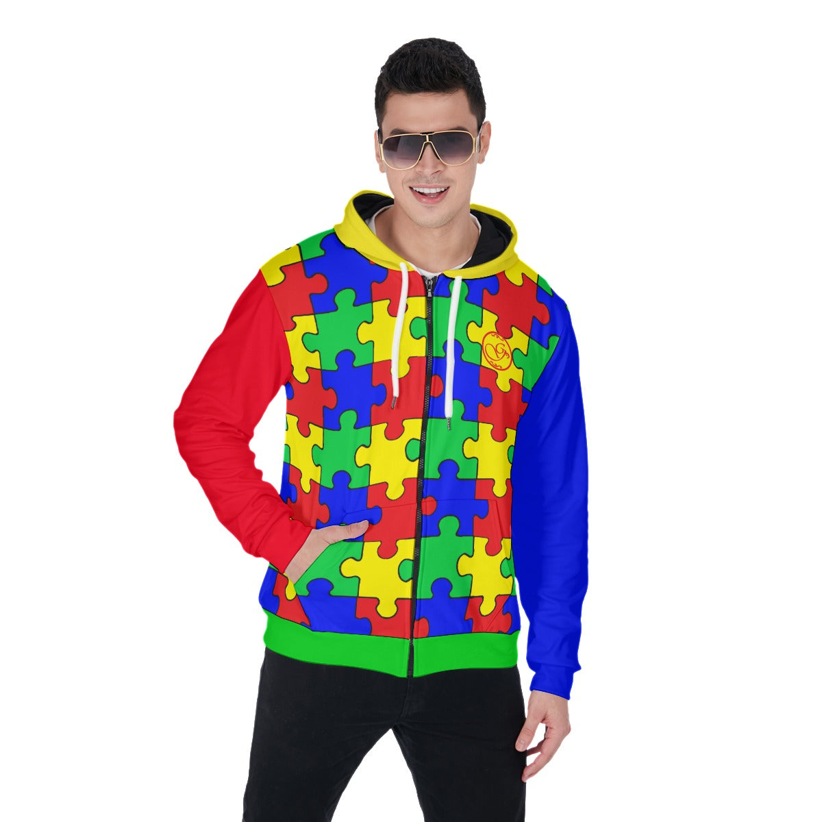 Puzzle Zip Up Hoodie With Pocket