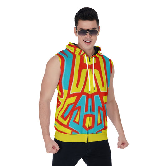 All-Over Print Men's Zipper-Up Sleeveless Hoodie