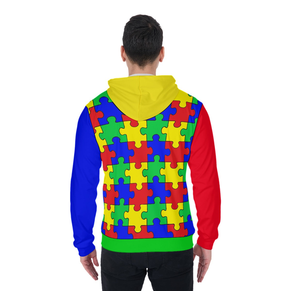 Puzzle Zip Up Hoodie With Pocket