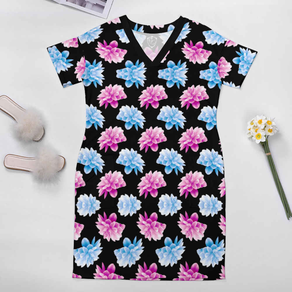 gorgani Women's V-neck floral print Loose Dress Fashion Skirts with Pockets