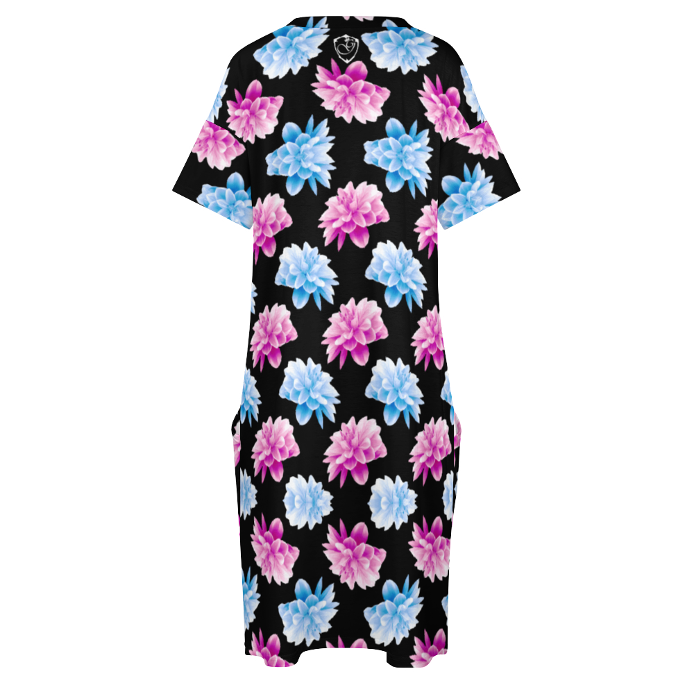 gorgani Women's V-neck floral print Loose Dress Fashion Skirts with Pockets