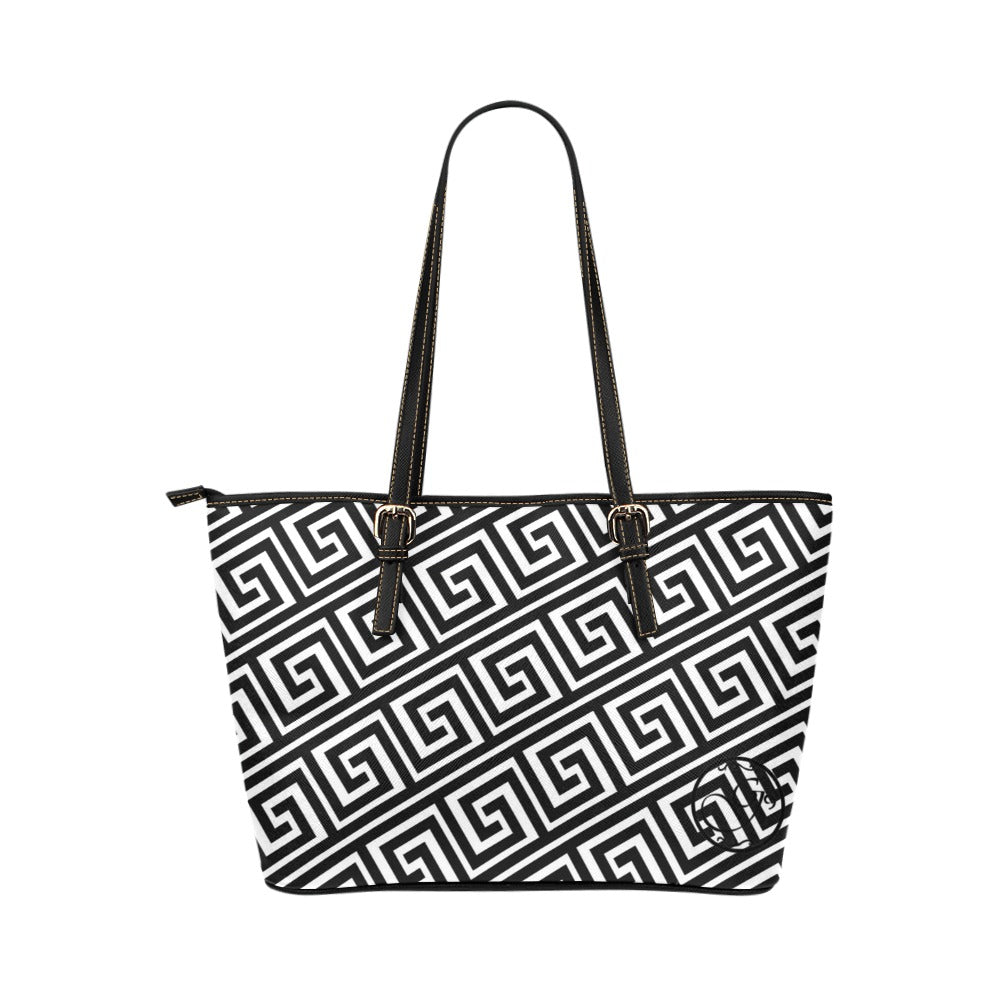 gorgani leather tote black and white gami pattern