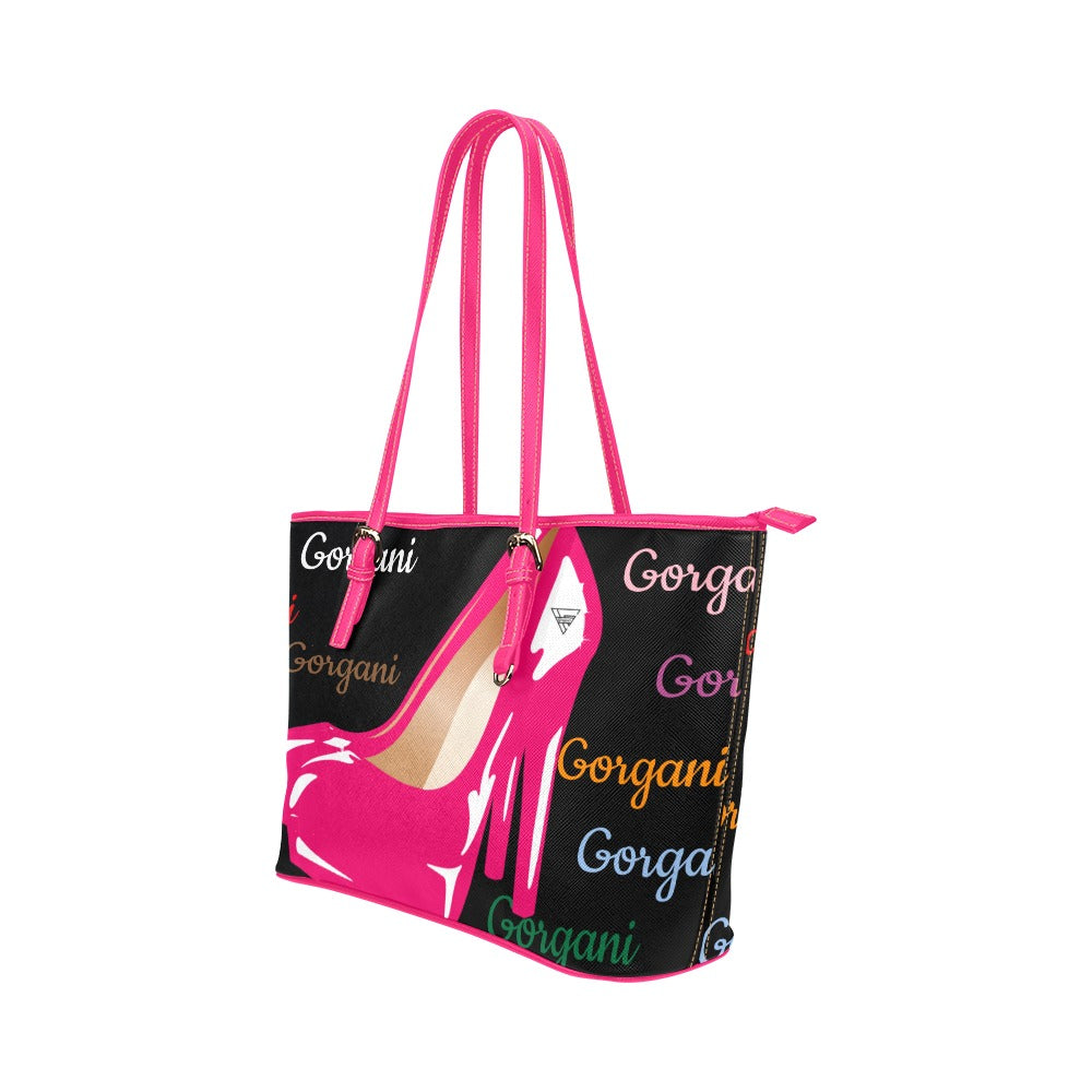 Gorgan heel pink Leather Tote Bag/Large (Model 1651)