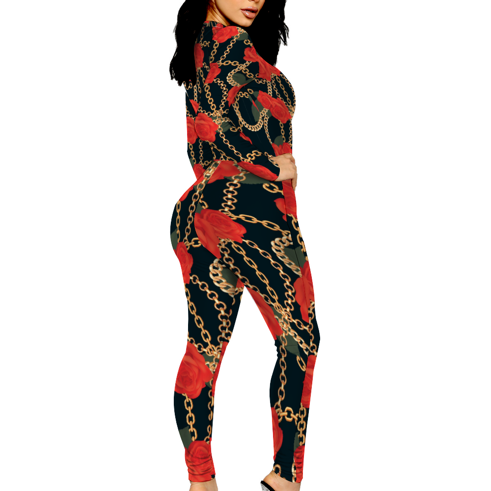 Custom Women's Sexy Front Zip Bodysuit Long Sleeve Bodysuit