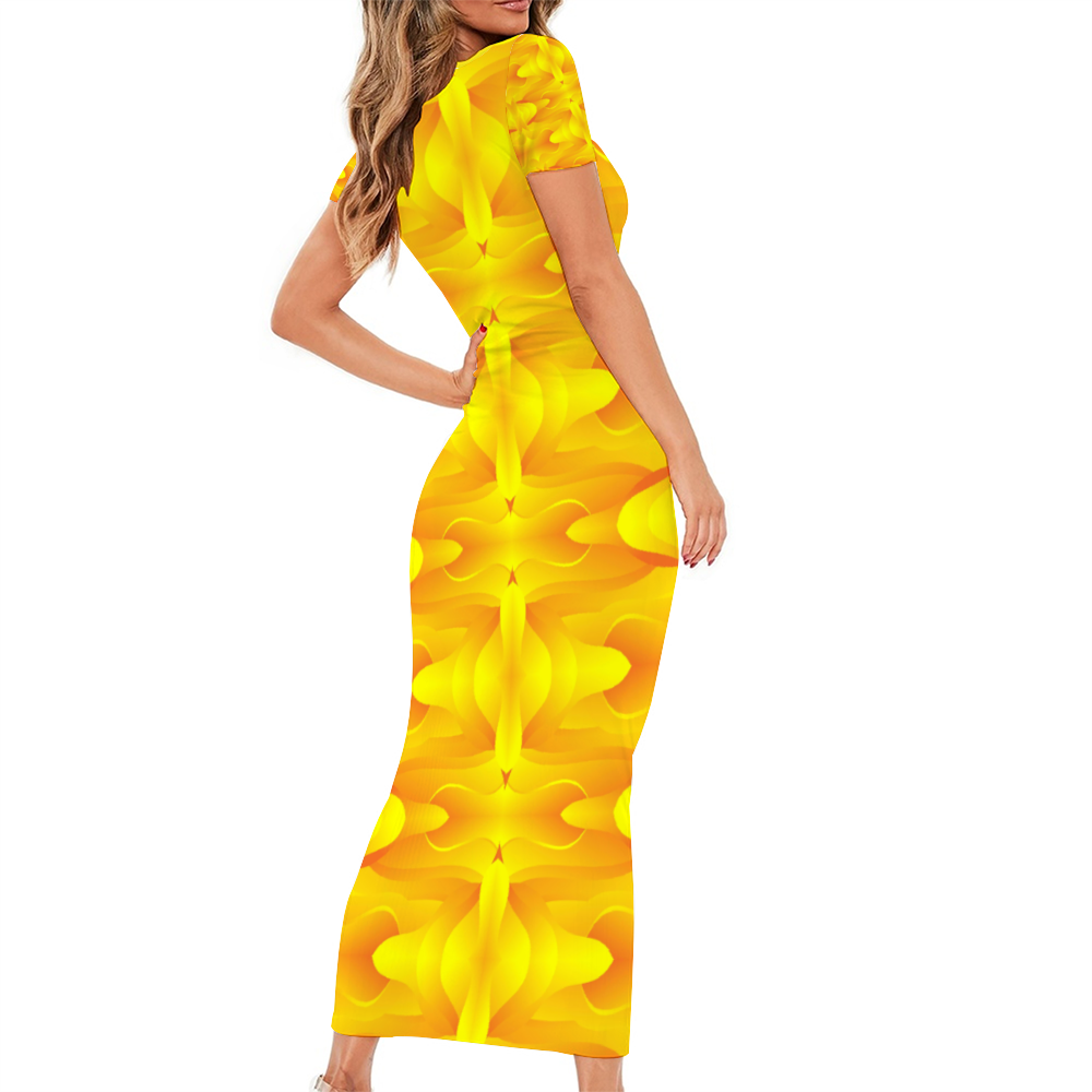 Gorgani Women's Round Neck Long Dress Short Sleeve Bodycon Pencil Dress