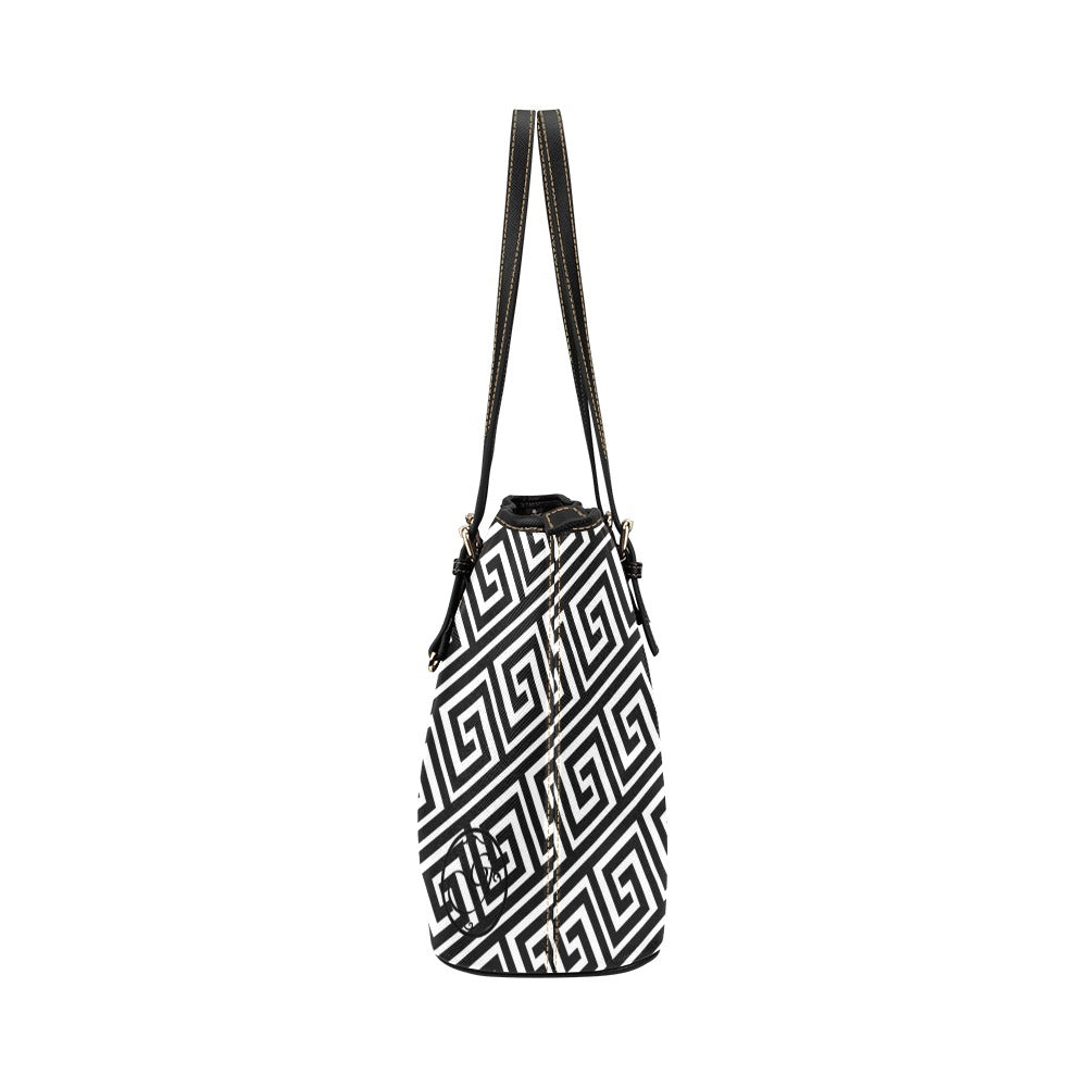 gorgani leather tote black and white gami pattern