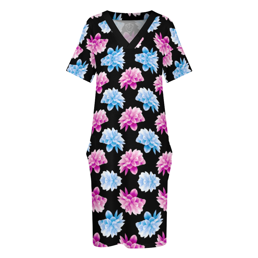 gorgani Women's V-neck floral print Loose Dress Fashion Skirts with Pockets