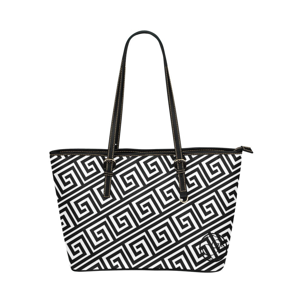 gorgani leather tote black and white gami pattern