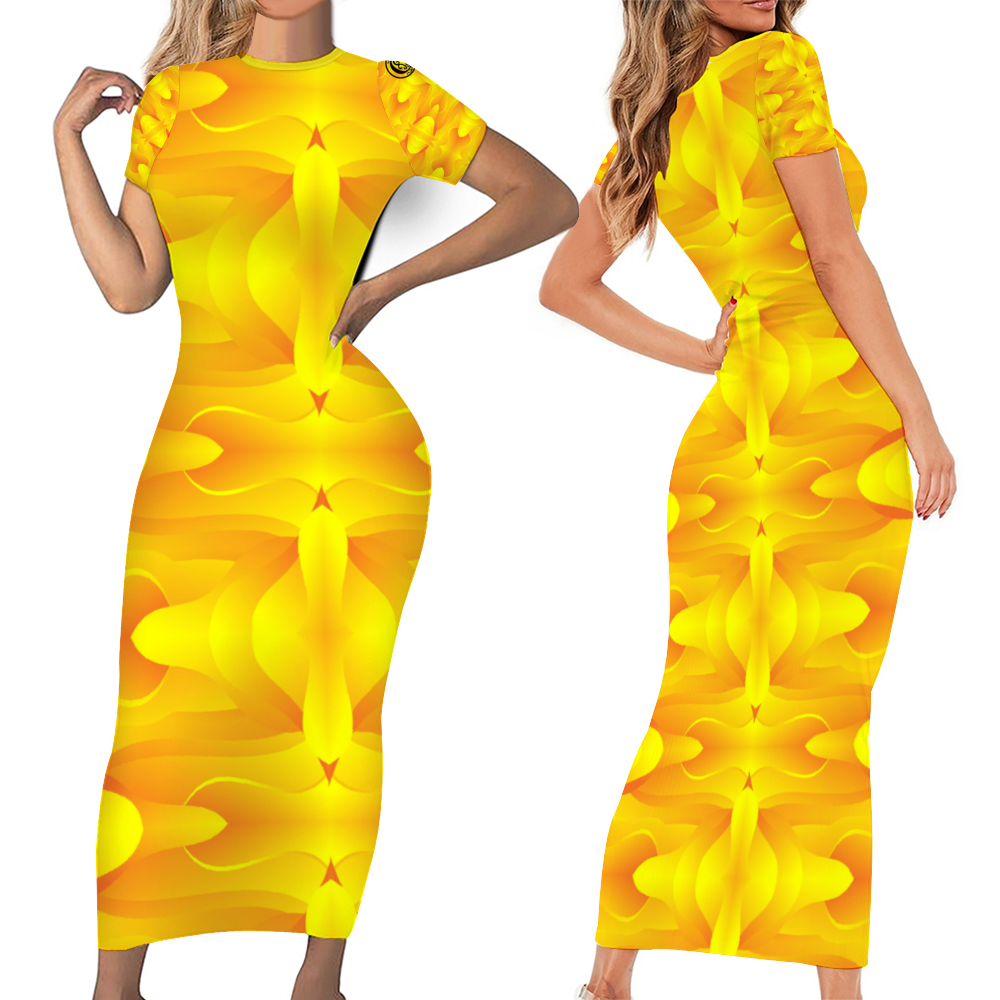 Gorgani Women's Round Neck Long Dress Short Sleeve Bodycon Pencil Dress