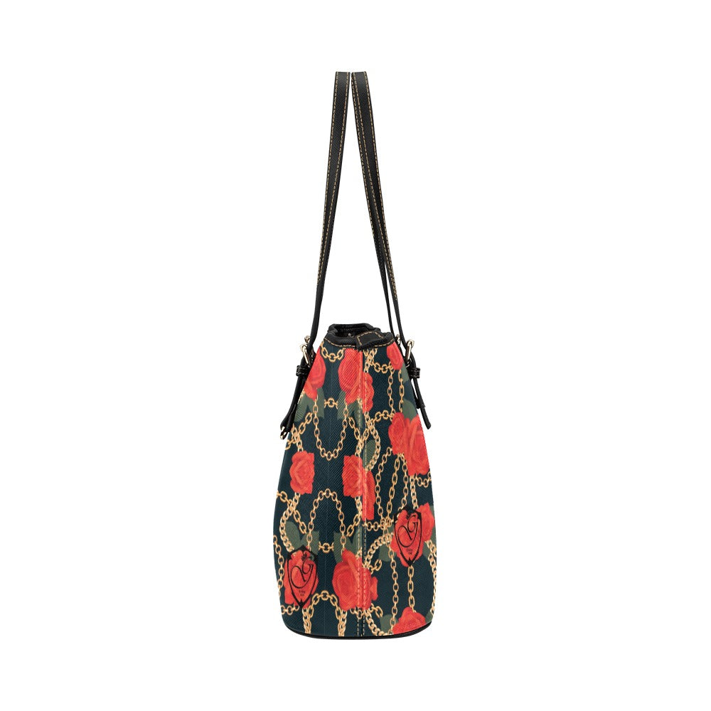 Rose n chain gorgani Leather Tote Bag (Model 1651) (Big)