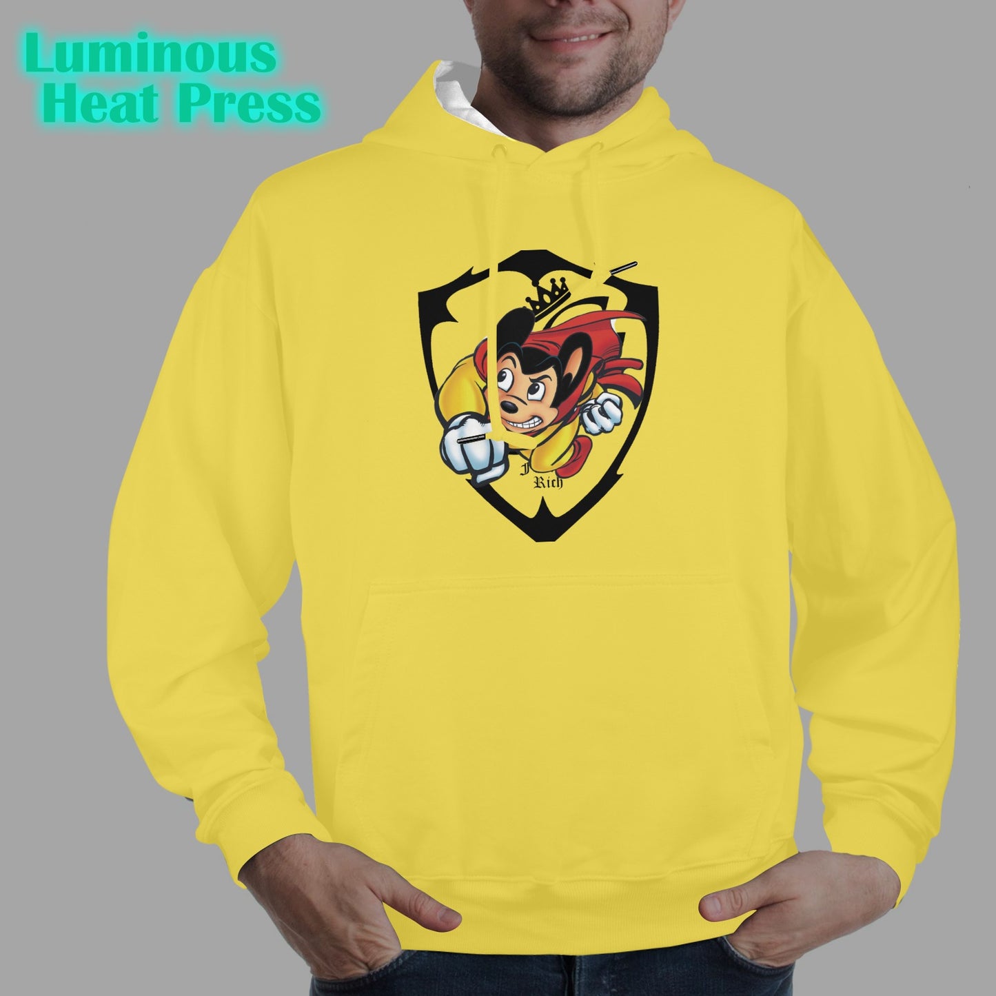 sheild logo feeling rich mouse Men's Glow in the Dark Hoodie (Front Printing)