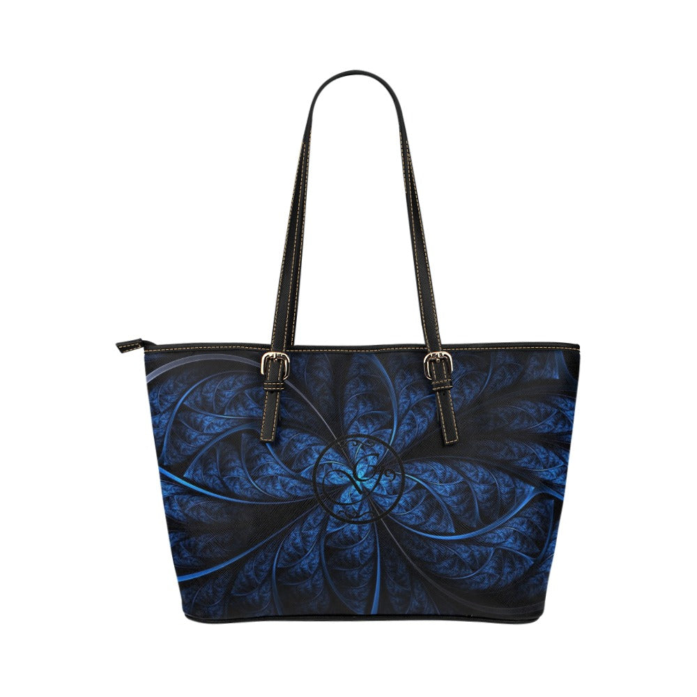 Gorgani blue and black swirl Leather Tote Bag (Model 1651) (Big)