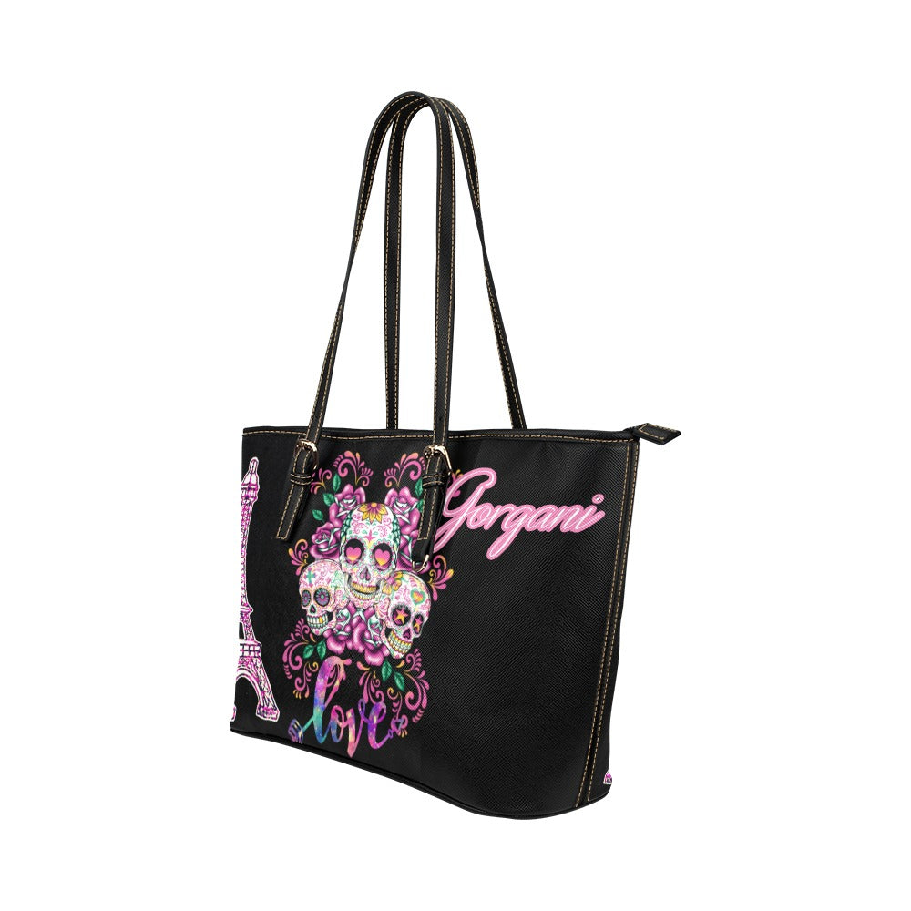 skull love Leather Tote Bag (Model 1651) (Big)