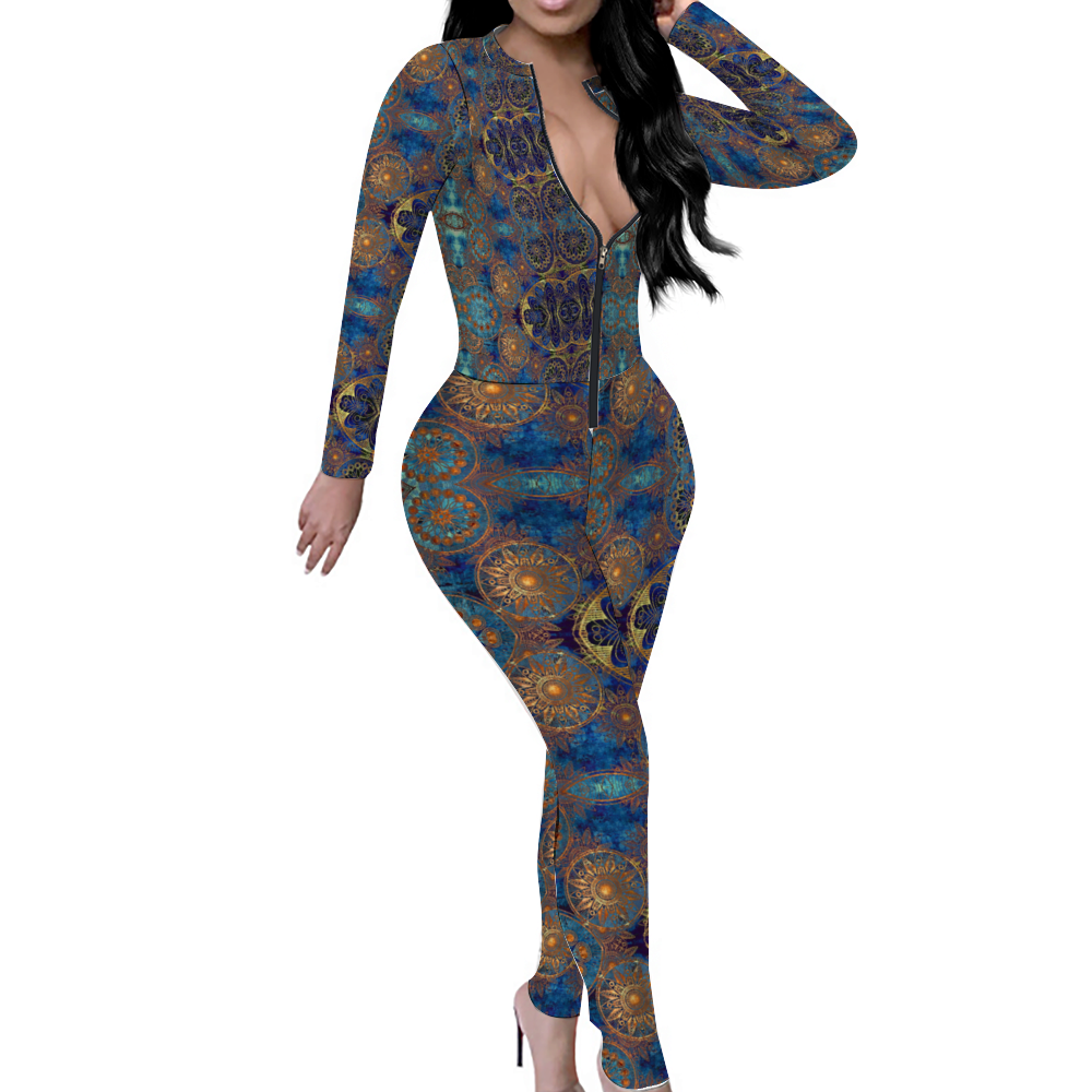Custom Women's Sexy Front Zip Bodysuit Long Sleeve Bodysuit