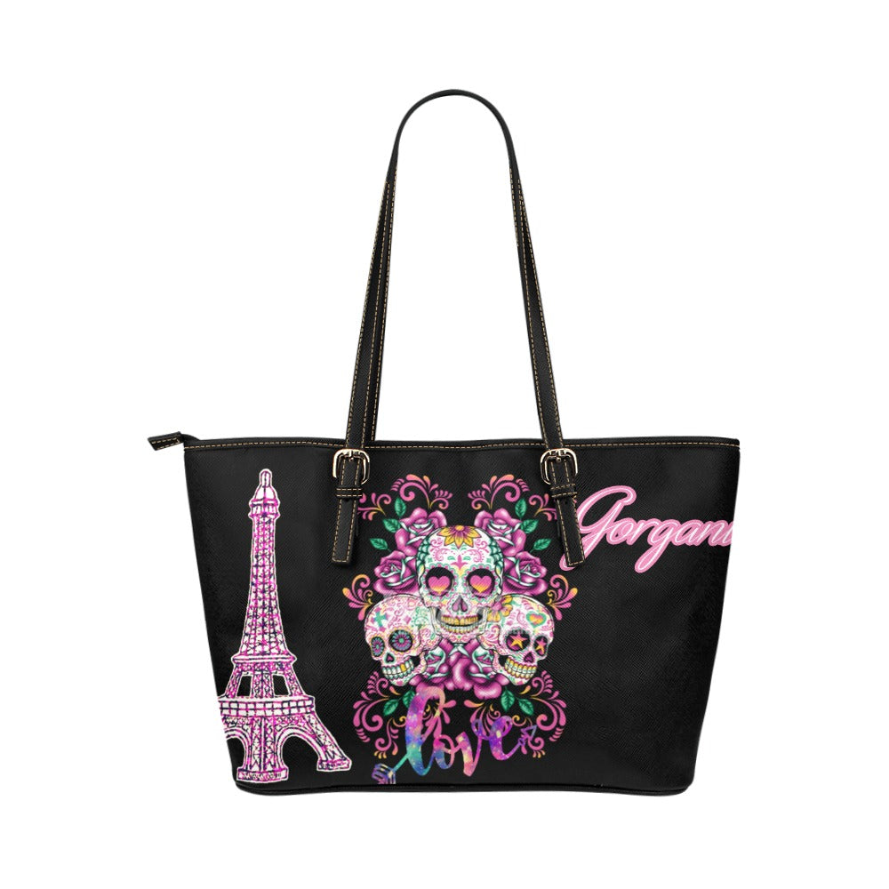 skull love Leather Tote Bag (Model 1651) (Big)