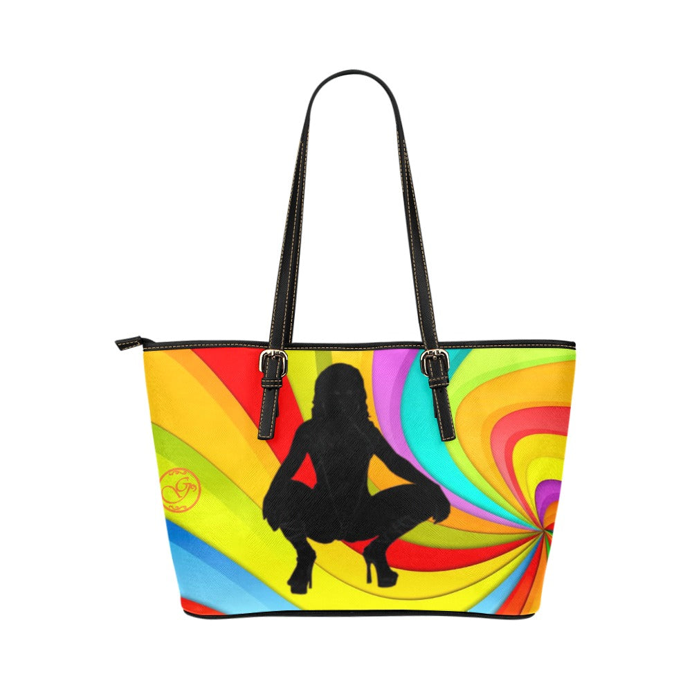 orange logo sexy Leather Tote Bag (Model 1651) (Big)