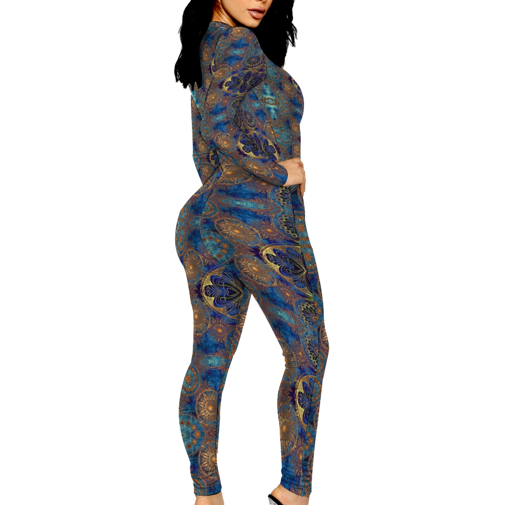 Custom Women's Sexy Front Zip Bodysuit Long Sleeve Bodysuit