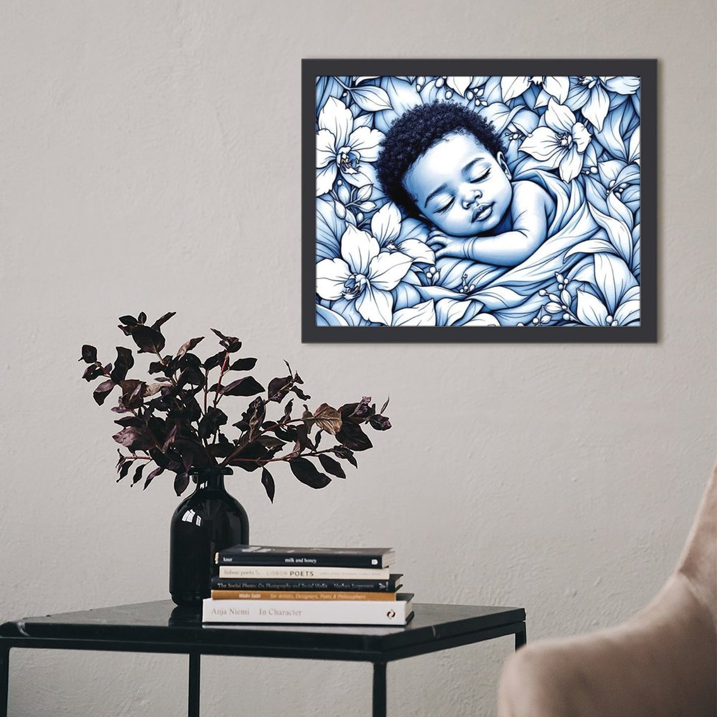Gorgani blue orchid Wood Framework(40*30)