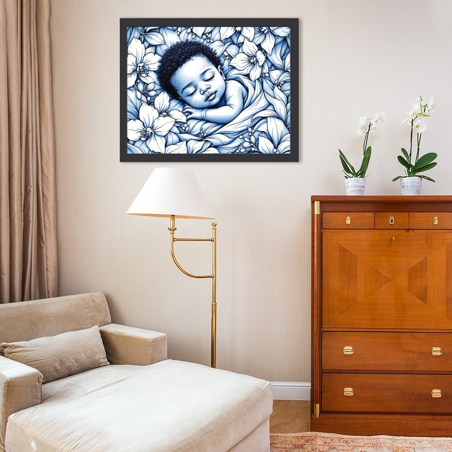 Gorgani blue orchid Wood Framework(40*30)