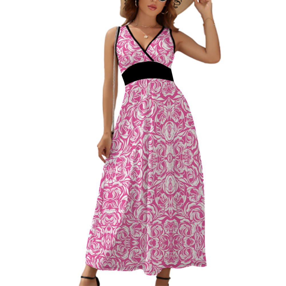 Gorgani rose Print Women's Sleeveless Dress Summer Fashion Long Skirts