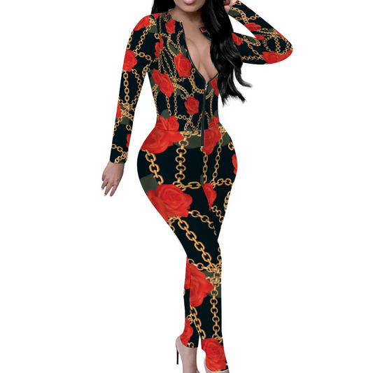 Custom Women's Sexy Front Zip Bodysuit Long Sleeve Bodysuit