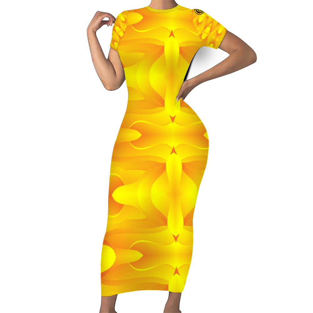 Gorgani Women's Round Neck Long Dress Short Sleeve Bodycon Pencil Dress