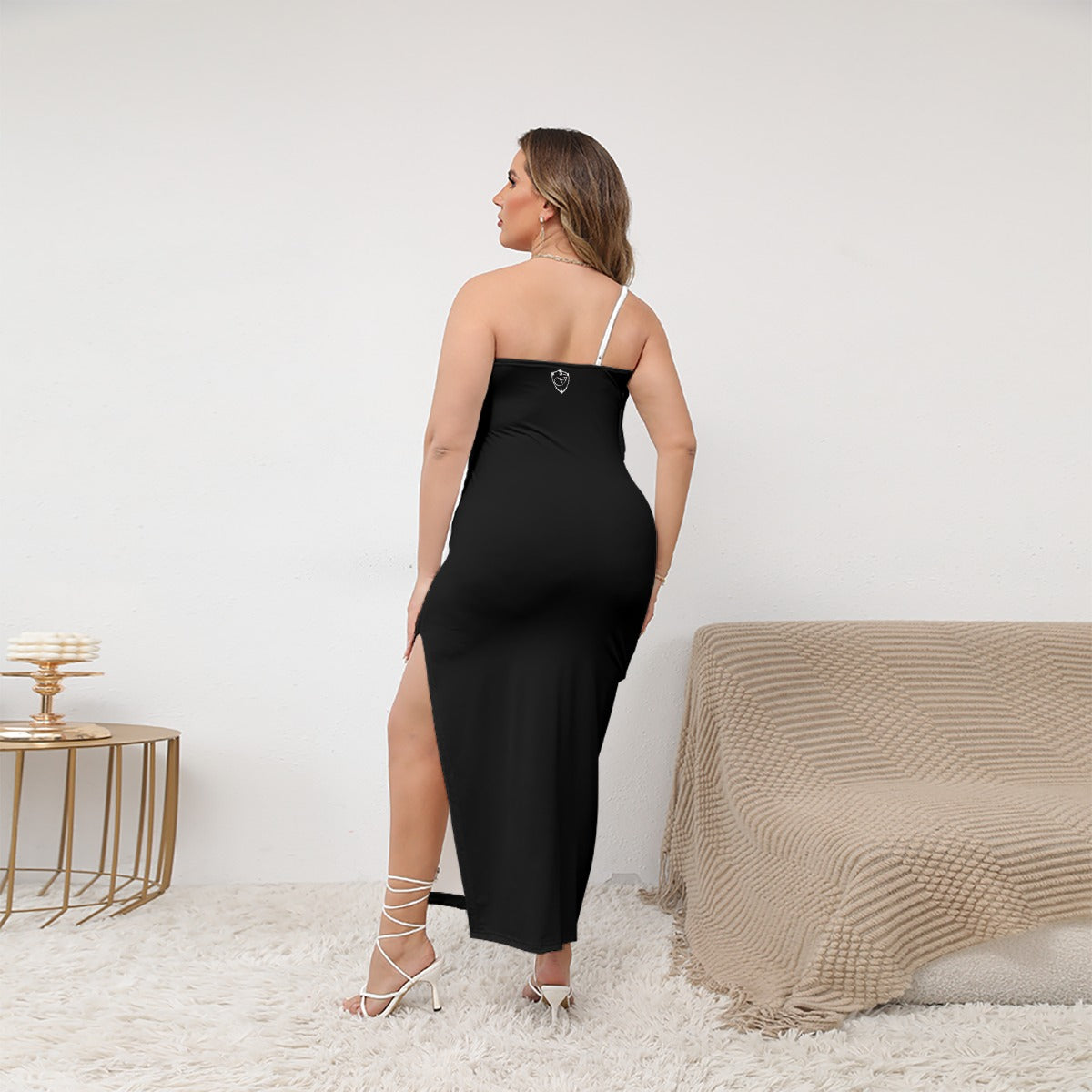 Women's Oblique-Shoulder Exposure Dress With Side Split (Plus Size)