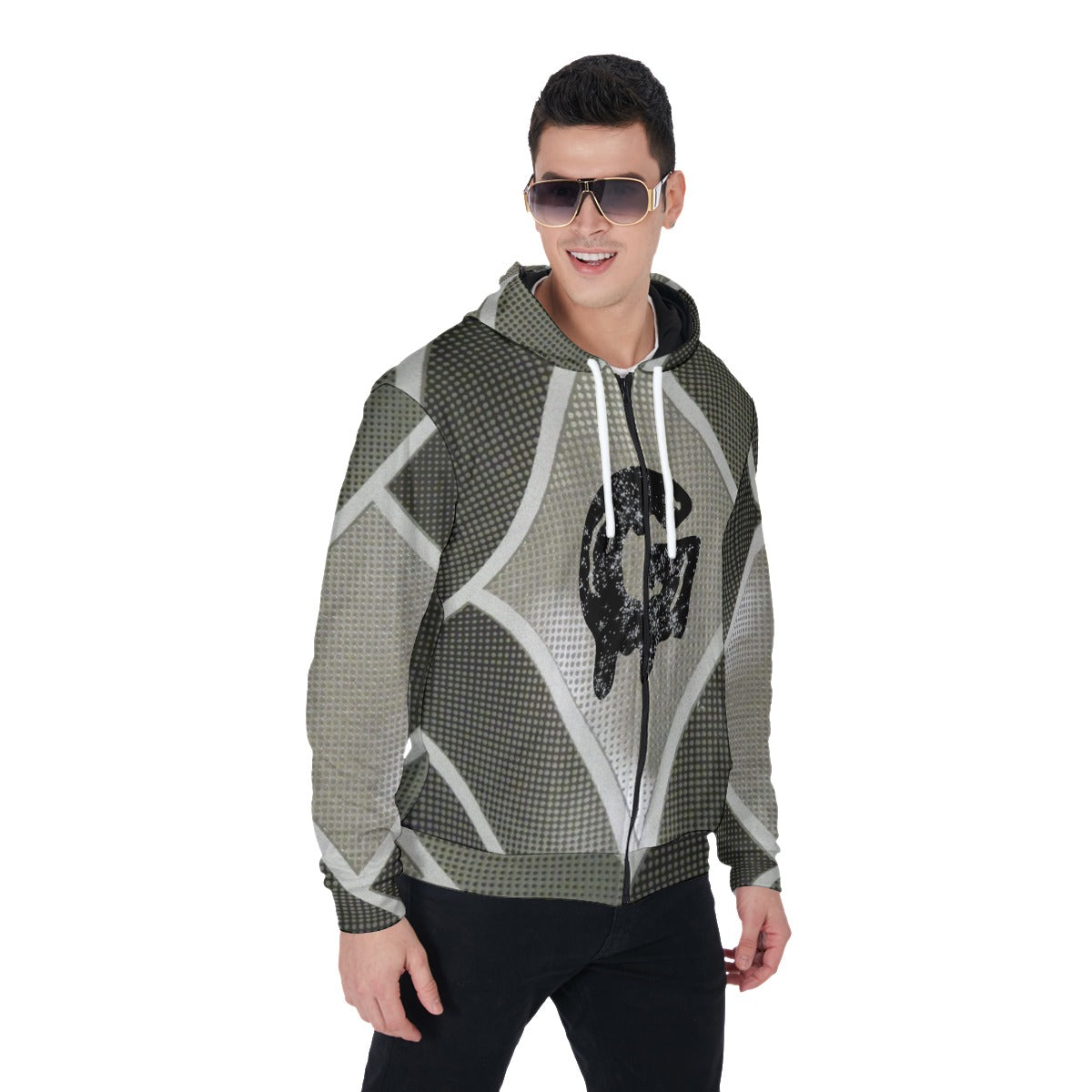 Gorgani Men's Heavy dripping G Fleece Zip Up Hoodie