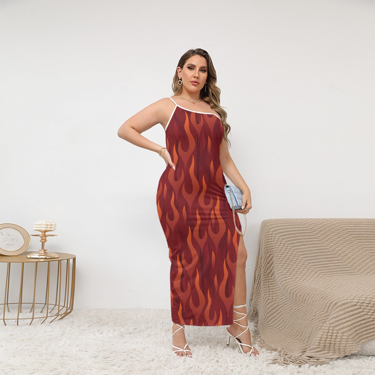 Gorgani flame Women's Oblique-Shoulder Exposure Dress With Side Split (Plus Size)