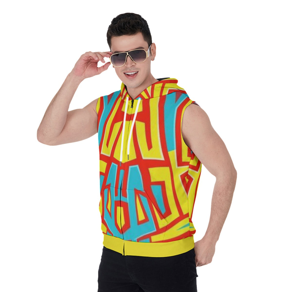 All-Over Print Men's Zipper-Up Sleeveless Hoodie