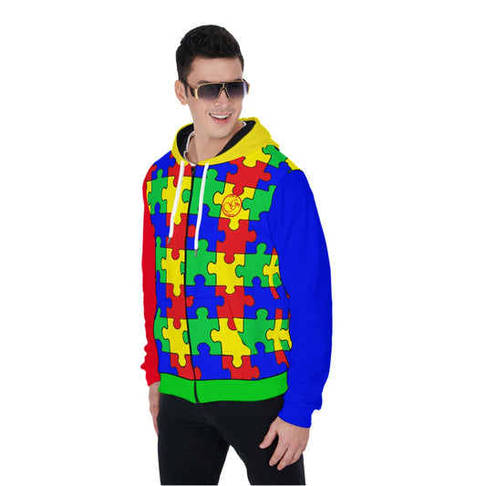 Puzzle Zip Up Hoodie With Pocket