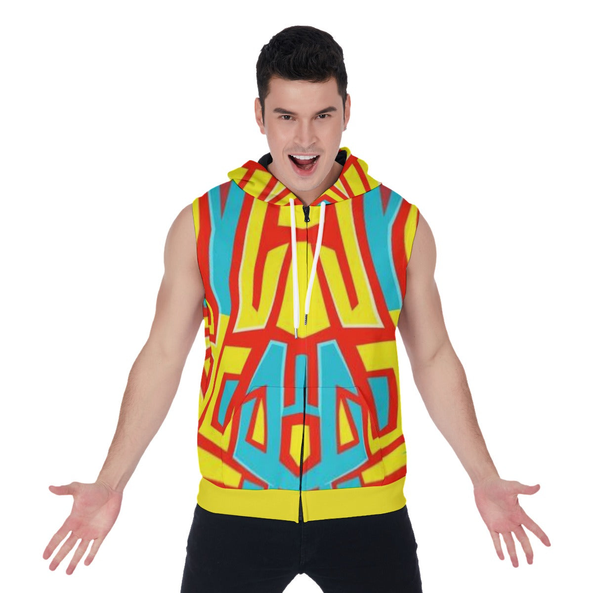 All-Over Print Men's Zipper-Up Sleeveless Hoodie