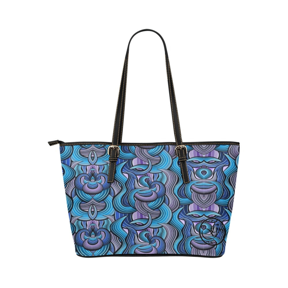 gorgani blue abstract Leather Tote Bag (Model 1651) (Big)
