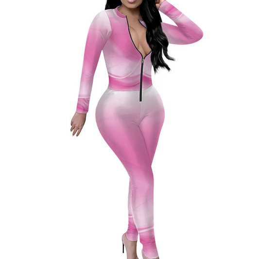 Custom Women's Sexy Front Zip Bodysuit Long Sleeve Bodysuit