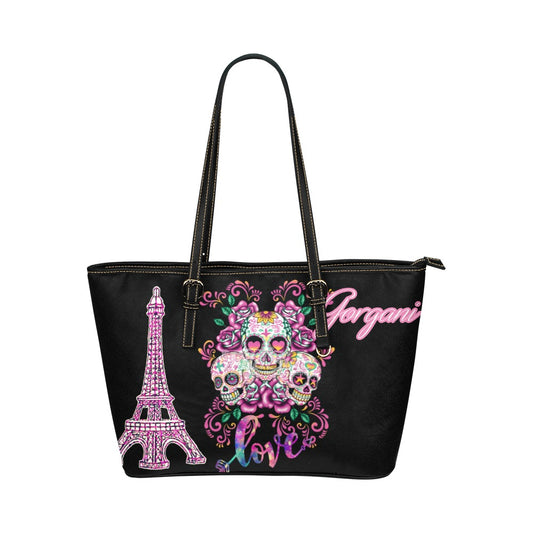 skull love Leather Tote Bag (Model 1651) (Big)