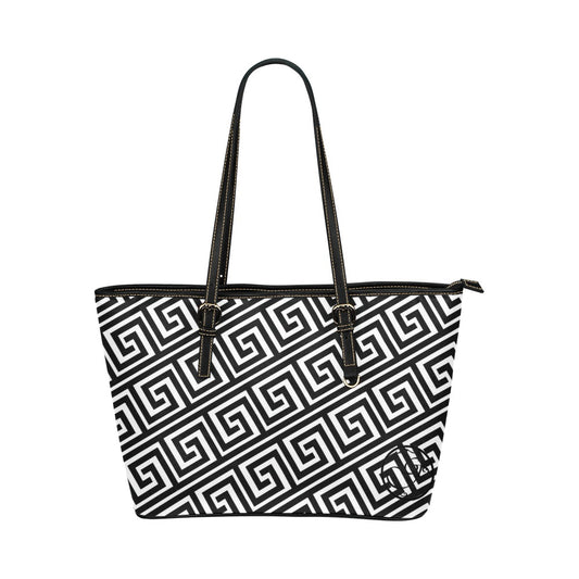 gorgani leather tote black and white gami pattern