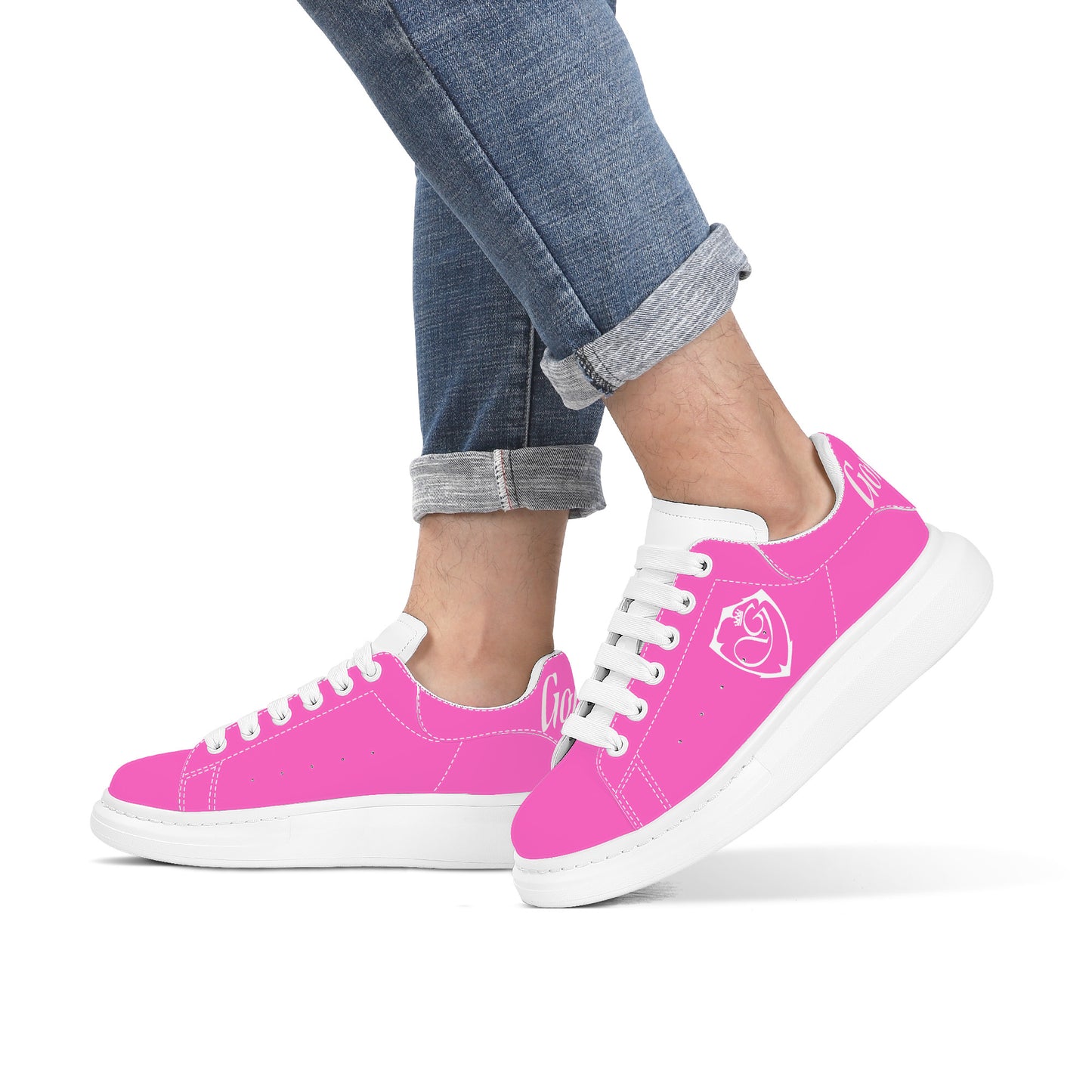 Gorgani D69 Heighten Low Top Shoes - White and  pink