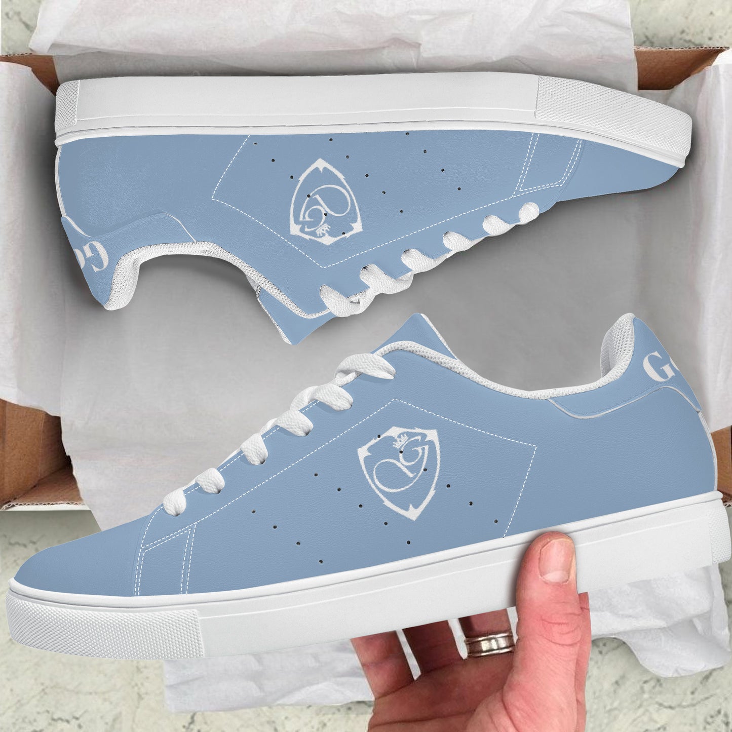 gorgani classic  Low-Top  Leather Sneakers - White and powder