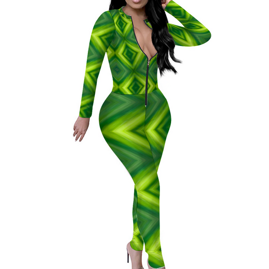 Gorgani Women's Sexy Front Zip Bodysuit Long Sleeve Bodysuit