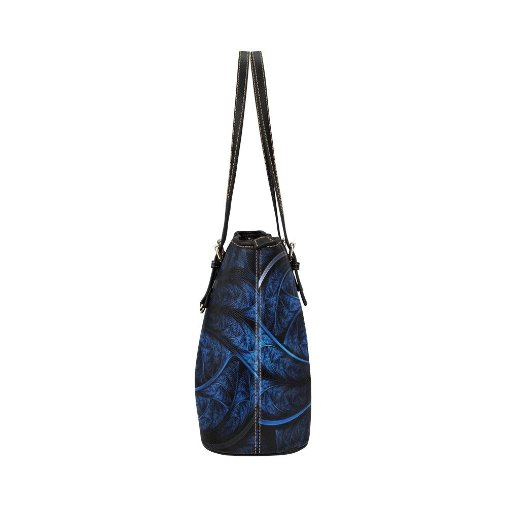 Gorgani blue and black swirl Leather Tote Bag (Model 1651) (Big)
