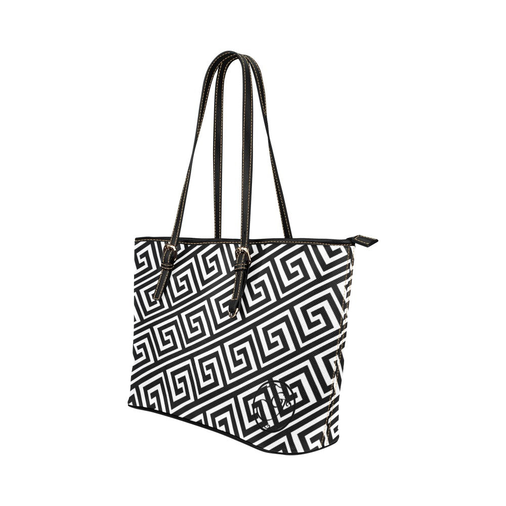 gorgani leather tote black and white gami pattern